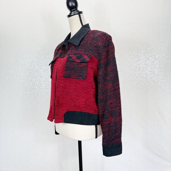 Christina Hope Petite Red Black Woven Zip-Up Jacket Retro Vintage Style Medium - Picture 3 of 9